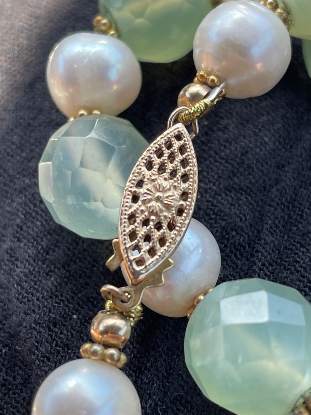 Elegant Green Chalcedony & Pearl Necklace